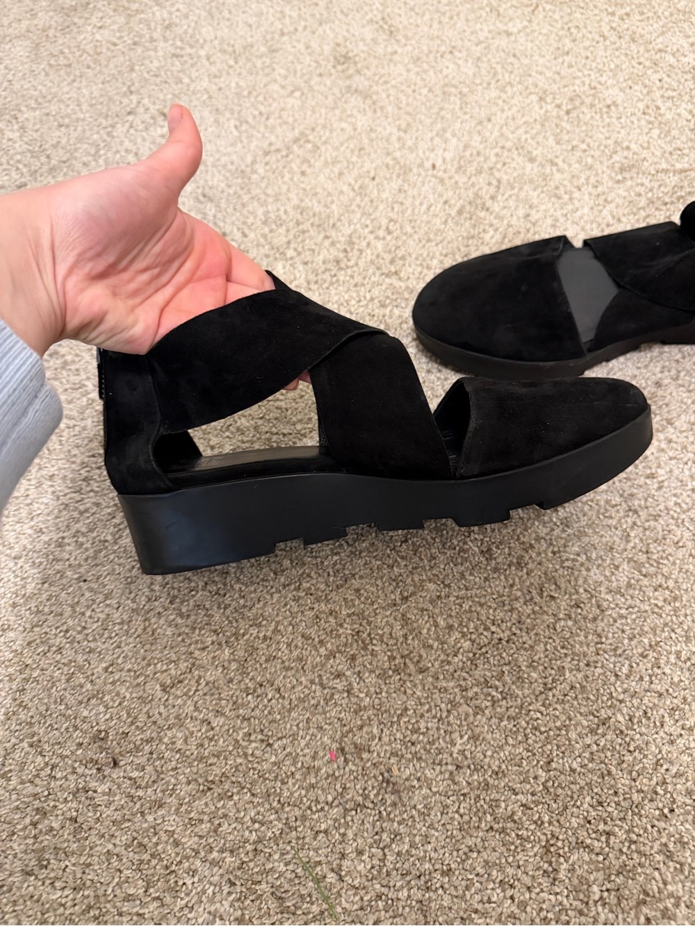 EILEEN FISHER Black Suede Platform Sandals - Women's
